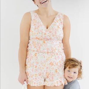 SWIM ROMPER, Size Large, watercolor floral print, nursing friendly